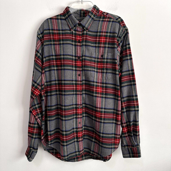 Lands End Womens Plaid Flannel Button Front Top L 14/16 Medium Weight Cabin - Picture 1 of 11